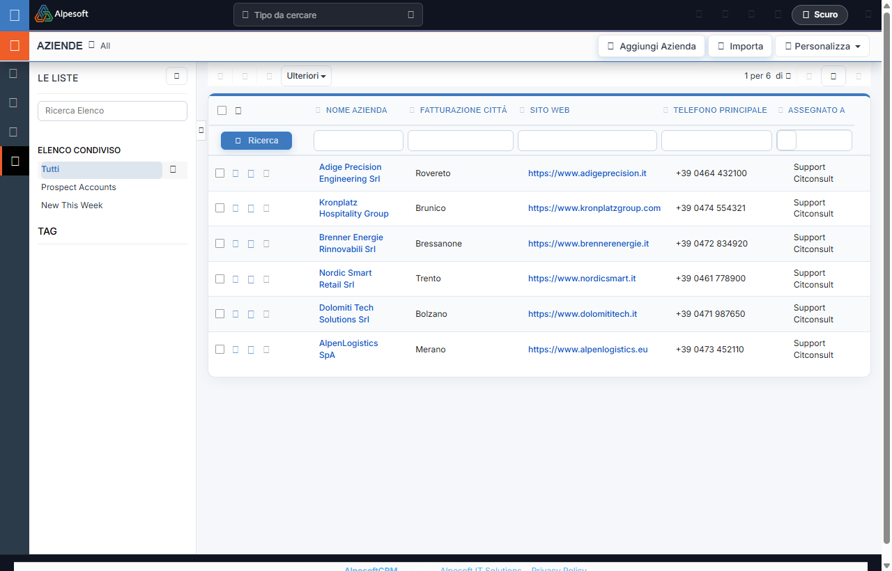 Verwaltung von Kundenstammdaten und Unternehmen AlpesoftCRM